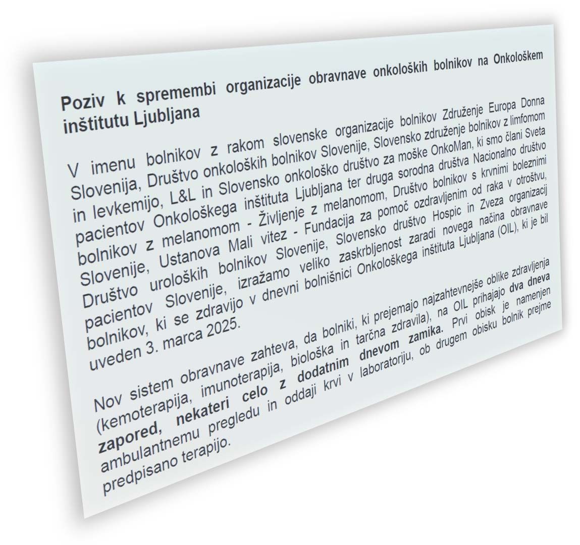 Odprto pismo organizacij bolnikov z rakom